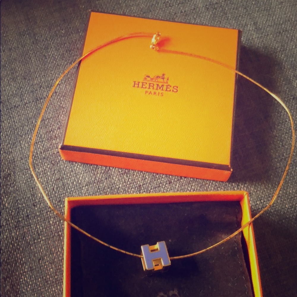 Hermès H necklace( lavender and gold color)